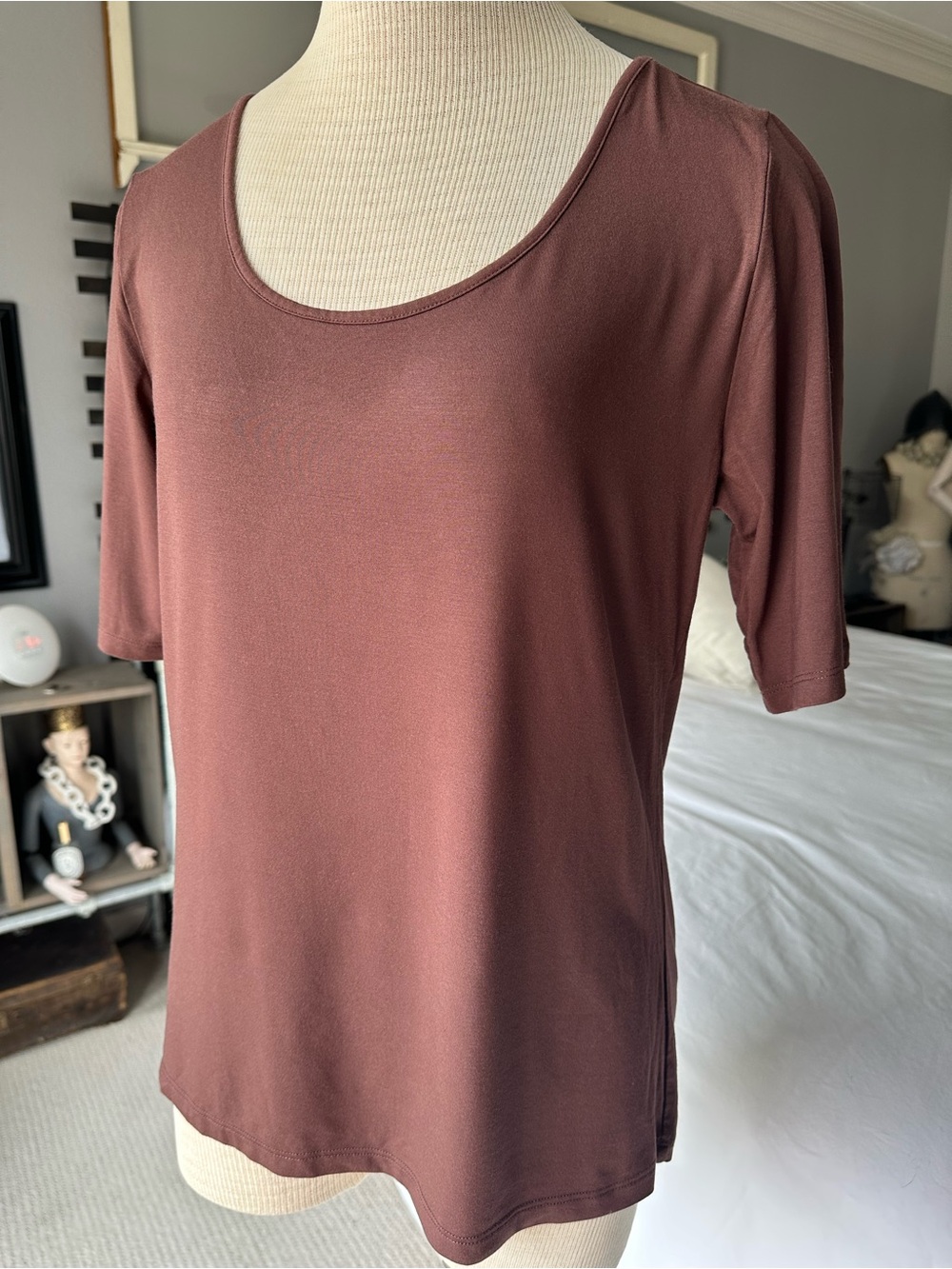 Ann Taylor Scoop Neck Short Sleeve Top - Chocolate Brown, size large - Picture 6 of 9